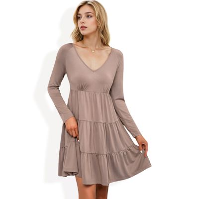 Long Sleeve Tiered Mini Dress with V-Neckline