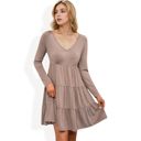  Long Sleeve Tiered Mini Dress with V-Neckline