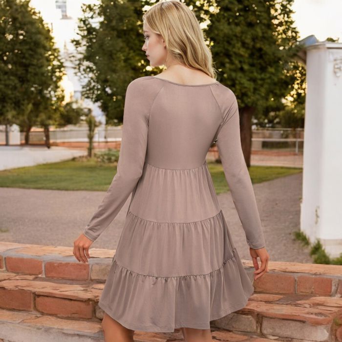 Long Sleeve Tiered Mini Dress with V-Neckline