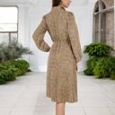 Brown Large Long Sleeve Collared Button-Down Midi Dress with Elastic Waist