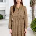 Brown Large Long Sleeve Collared Button-Down Midi Dress with Elastic Waist