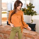 Brown Large Ribbed Wrap Top with Side Tie and Button Details