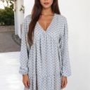 Pink Large Long Sleeve V-Neck Boho Print Dress with Gathered Waist and Relaxed Fit