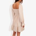 Beige Large Long Sleeve Smocked Bodice Square Neck Dress with Ruffle Hem Detail Casual Fit and Flare Dress