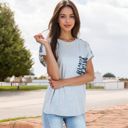 Gray Large Short Sleeve Top with Rolled Cuffs and Zebra Print Front Pocket Detail