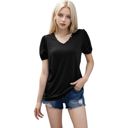 Black Large Button Detail Puff Sleeve Tee