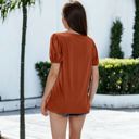 Orange Large Button Detail Puff Sleeve Tee