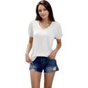 White Medium Button Detail Puff Sleeve Tee