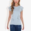 Gray Large Round Neck Ruffle Detail Short Sleeve Layering Long T-Shirt Casual Top