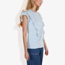 Gray Medium Round Neck Ruffle Detail Short Sleeve Layering Long T-Shirt Casual Top