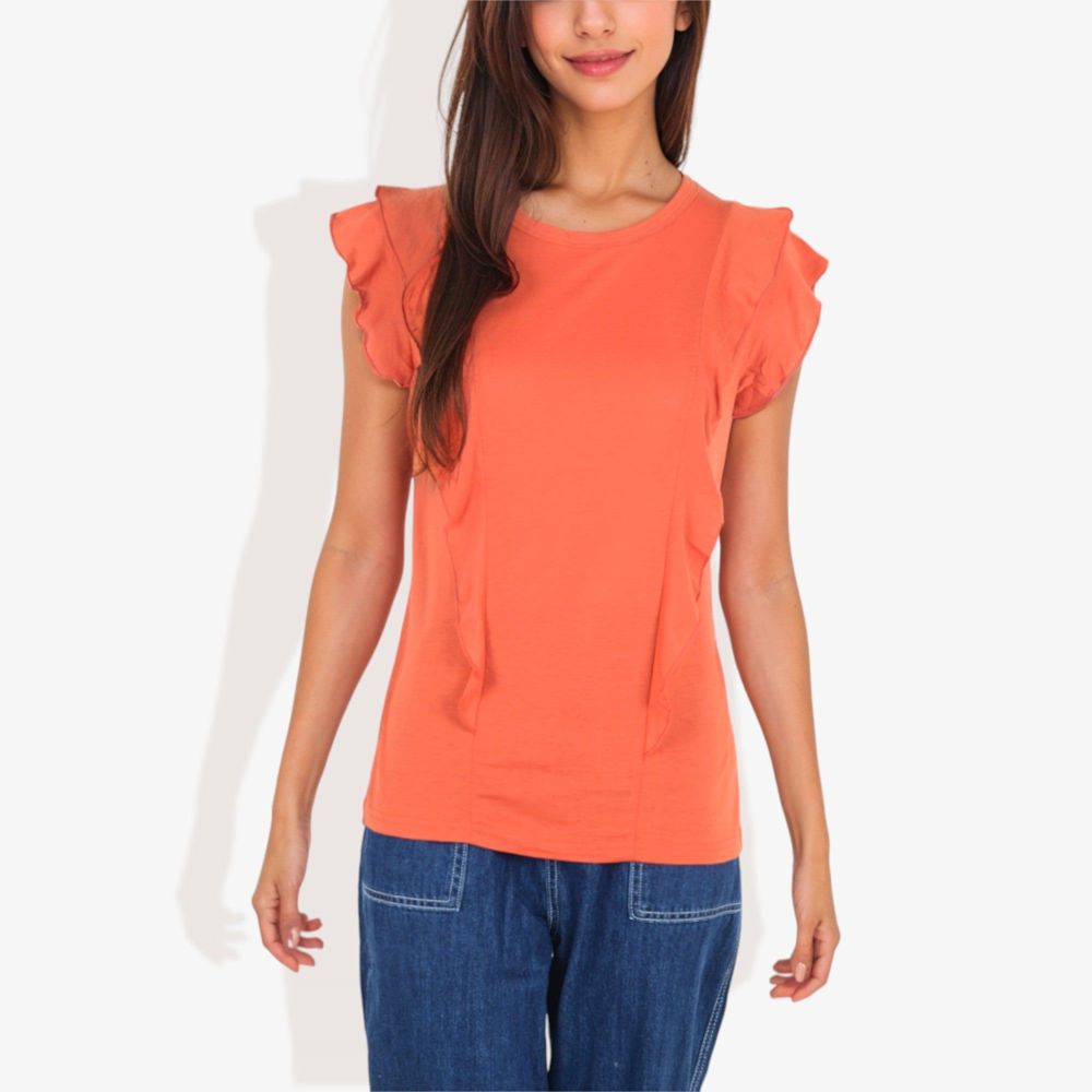 Round Neck Ruffle Detail Short Sleeve Layering Long T-Shirt Casual Top