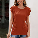 Orange Medium Round Neck Ruffle Detail Short Sleeve Layering Long T-Shirt Casual Top