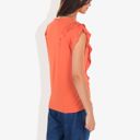 Orange Medium Round Neck Ruffle Detail Short Sleeve Layering Long T-Shirt Casual Top