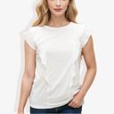 White Large Round Neck Ruffle Detail Short Sleeve Layering Long T-Shirt Casual Top