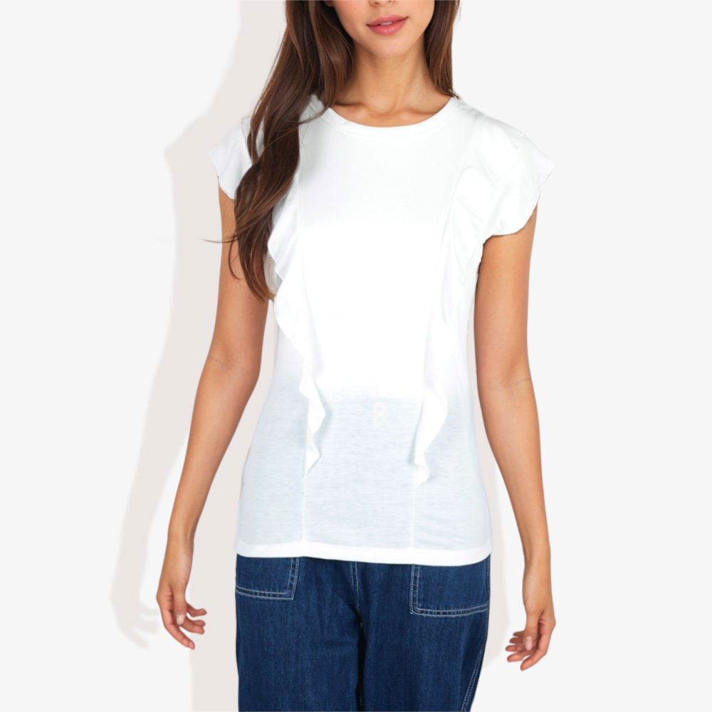 Round Neck Ruffle Detail Short Sleeve Layering Long T-Shirt Casual Top