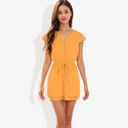  Clip Chiffon Button Down Detail Gathered Waist Short Flutter Sleeve Romper