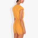 Yellow Medium Clip Chiffon Button Down Detail Gathered Waist Short Flutter Sleeve Romper