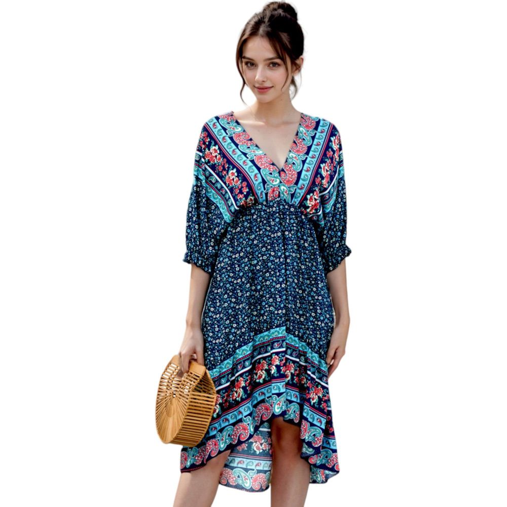 Mixed Print Asymmetrical Hem Dress