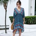 Blue Large Mixed Print Asymmetrical Hem Dress