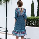 Blue Medium Mixed Print Asymmetrical Hem Dress