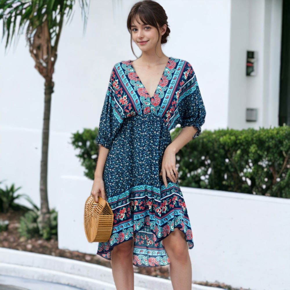 Mixed Print Asymmetrical Hem Dress