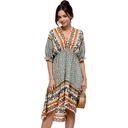 Green Large Mixed Print Asymmetrical Hem Dress