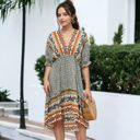 Green Large Mixed Print Asymmetrical Hem Dress