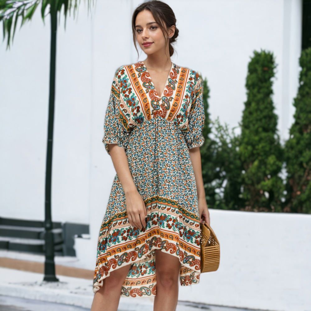 Mixed Print Asymmetrical Hem Dress