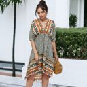 Green XL Mixed Print Asymmetrical Hem Dress