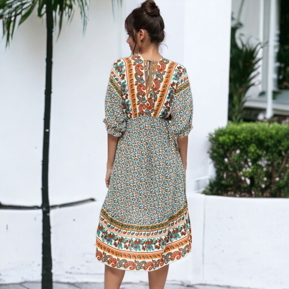 Mixed Print Asymmetrical Hem Dress