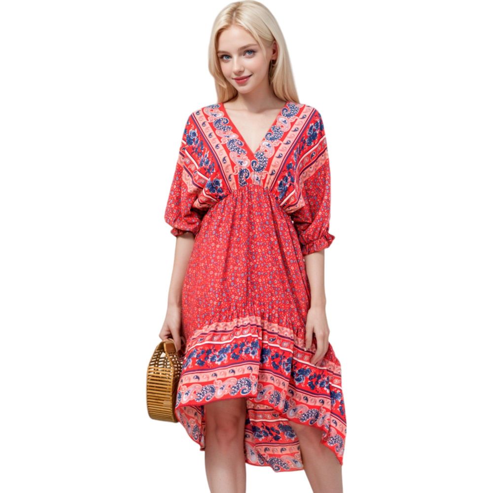 Mixed Print Asymmetrical Hem Dress