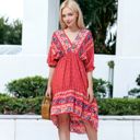 Red Large Mixed Print Asymmetrical Hem Dress