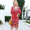 Red Large Mixed Print Asymmetrical Hem Dress