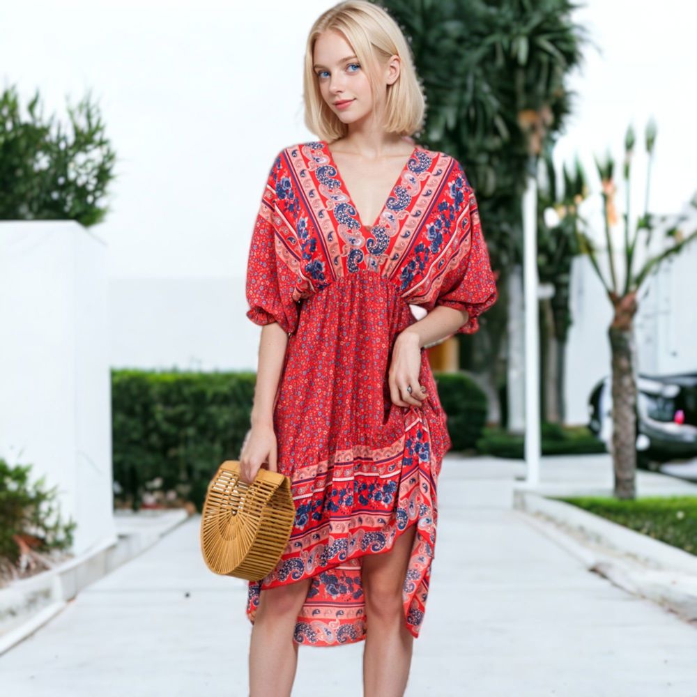 Mixed Print Asymmetrical Hem Dress