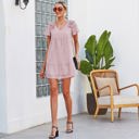 Pink Large Textured Mini Dress with Ruffle Sleeves and V-Neckline