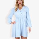 Blue Large Long Sleeve V-Neck Polka Dot A-Line Dress With Ruffle Shoulders