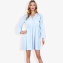 Blue Large Long Sleeve V-Neck Polka Dot A-Line Dress With Ruffle Shoulders