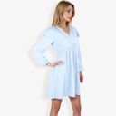 Blue XL Long Sleeve V-Neck Polka Dot A-Line Dress With Ruffle Shoulders