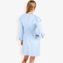 Blue XL Long Sleeve V-Neck Polka Dot A-Line Dress With Ruffle Shoulders