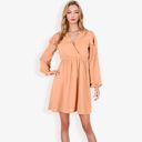 Beige Medium Long Sleeve V-Neck Polka Dot A-Line Dress With Ruffle Shoulders