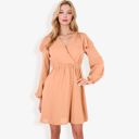 Beige Small Long Sleeve V-Neck Polka Dot A-Line Dress With Ruffle Shoulders