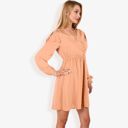 Beige XL Long Sleeve V-Neck Polka Dot A-Line Dress With Ruffle Shoulders