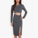 Gray Large Long Sleeve Cut-Out Bodycon Midi Dress