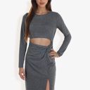 Gray Large Long Sleeve Cut-Out Bodycon Midi Dress