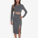 Gray Large Long Sleeve Cut-Out Bodycon Midi Dress