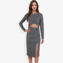 Gray Large Long Sleeve Cut-Out Bodycon Midi Dress