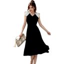 Black Medium Tie Neck Lace Sleeve Dress