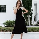 Black Medium Tie Neck Lace Sleeve Dress