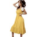 Yellow Large Tie Neck Lace Sleeve Dress