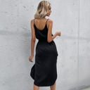 Black Large Satin Midi Dress with Adjustable Straps and Waist Tie Detail